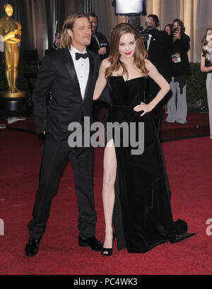 Brad Pitt, Angelina Jolie  168  arriving at the Oscar - 84th Academy Awards at the Hollywood and Highland Theatre in Los Angeles.Brad Pitt, Angelina Jolie  168 ------------- Red Carpet Event, Vertical, USA, Film Industry, Celebrities,  Photography, Bestof, Arts Culture and Entertainment, Topix Celebrities fashion /  Vertical, Best of, Event in Hollywood Life - California,  Red Carpet and backstage, USA, Film Industry, Celebrities,  movie celebrities, TV celebrities, Music celebrities, Photography, Bestof, Arts Culture and Entertainment,  Topix, vertical,  family from from the year , 2012, inqu Stock Photo