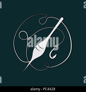 Fishing hook with float. Vector illustration. White icon and black  background Stock Vector Image & Art - Alamy
