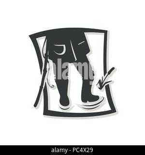 Silhouette of fisherman. Vector illustration. Logo of the fishing shop. Stock Vector