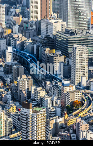 Asia Business concept for real estate and corporate construction - panoramic modern city skyline bird eye aerial view of Odaiba & Tokyo Metropolitan E Stock Photo