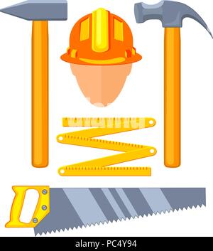 Colorful cartoon 5 handyman tools set Stock Vector