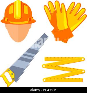 Colorful cartoon 4 carpenter elements set Stock Vector