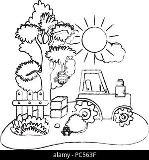agrimotor tractor with farm straw bale Stock Vector Image & Art - Alamy