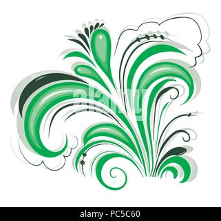 Vegetative ornament. The style Khokhloma in green. , Natural pattern, leaves, grass. Isolated, white . Vector Stock Vector