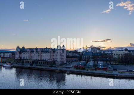 Panoramic view of the city of Oslo at sunset seen from the Opera House. Norway Stock Photo