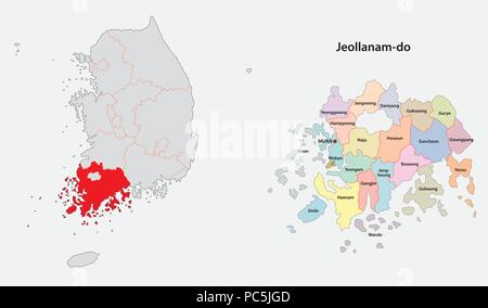 south korea north south jeolla province map Stock Vector