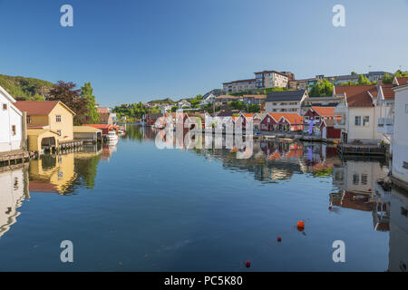 Flekkefjord reflections in the water in its little harbor Stock Photo