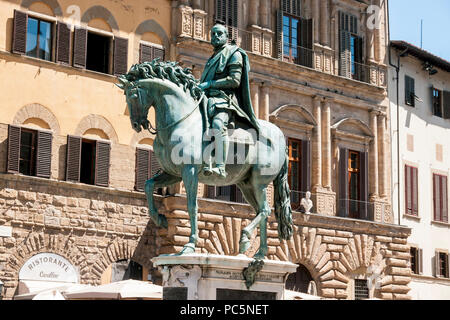 Equestrian statue of Cosimo de' Medici, Politician, banker, in the  Piazzale Michelangelo, Florence, Tuscany, Italy Stock Photo