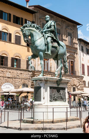 Equestrian statue of Cosimo de' Medici, Politician, banker, in the  Piazzale Michelangelo, Florence, Tuscany, Italy Stock Photo