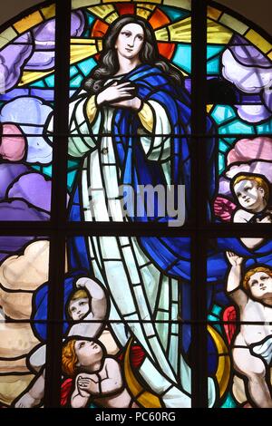 Dalat cathedral.  Stained glass window. The Assumption of Mary into Heaven. Dalat. Vietnam. | usage worldwide Stock Photo