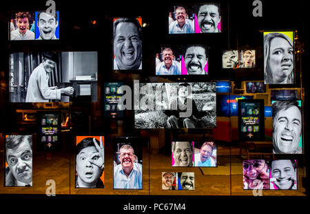 Jamestown, New York, USA. 31st July, 2018. An interactive wall about facial expressions at the National Comedy Center during its grand opening week. Located in Lucille Ball's hometown, the National Comedy Center is a state-of-the-art, interactive museum that celebrates comedy's great minds and unique voices. Credit: Brian Cahn/ZUMA Wire/Alamy Live News Stock Photo