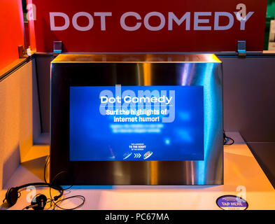 Jamestown, New York, USA. 31st July, 2018. A computer station at the National Comedy Center during its grand opening week. Located in Lucille Ball's hometown, the National Comedy Center is a state-of-the-art, interactive museum that celebrates comedy's great minds and unique voices. Credit: Brian Cahn/ZUMA Wire/Alamy Live News Stock Photo