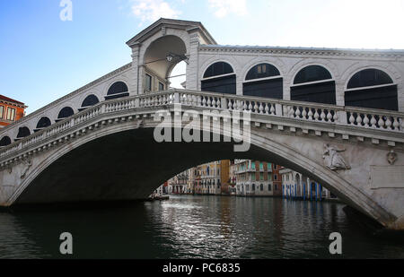 Venice, Italy. 8th July, 2018. The Rialto Bridge over the Grand Canal in Venice, Italy. Venice, the capital of northern Italy's Veneto region, is built on more than 100 small islands in a lagoon in the Adriatic Sea. It has no roads, just canals ''“ including the Grand Canal thoroughfare ''“ lined with Renaissance and Gothic palaces. Credit: Leigh Taylor/ZUMA Wire/Alamy Live News Stock Photo