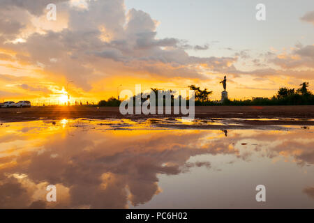 Chao Anouvong Statue in Vientiane, Laos, at sunset Stock Photo