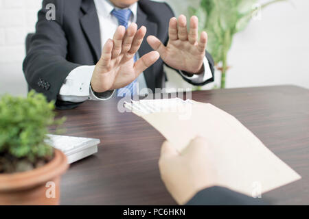 Businessman stop corruption, refusing money  and protection accuracy of company Stock Photo