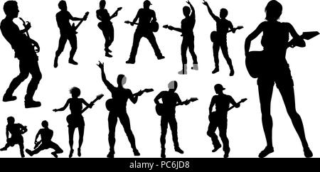 Guitarist Musicians Silhouettes Set Stock Vector