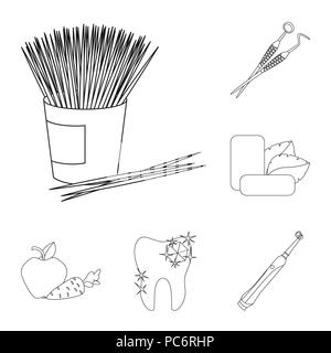 Dental care outline icons in set collection for design. Care of teeth vector symbol stock  illustration. Stock Vector