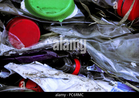 Recycling of old plastic bottles, showing issue of mass consumption and the need for ecology Stock Photo