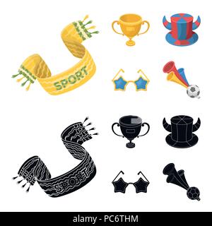 A scarf, a hat with horns and other attributes of the fans.Fans set collection icons in cartoon,black style vector symbol stock illustration . Stock Vector