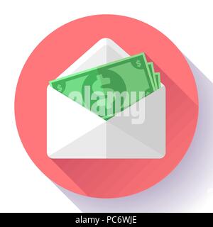 Salary in envelope. Salary increase, money payroll, compensation income, vector salary survey illustration. Stock Vector
