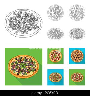 Pizza with meat, cheese and other filling. Different pizza set collection icons in outline,flat style vector symbol stock illustration . Stock Vector