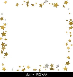 3d gold frame or border of random scatter golden stars on white ...