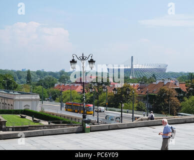 Warsaw, Poland - July 19, 2018: Old town of Warsaw Poland with view on a modern stadium at a horizon. Stock Photo