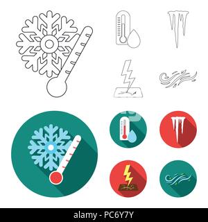Humidity, icicles, thunderbolt, windy weather. Weather set collection icons in outline,flat style vector symbol stock illustration . Stock Vector