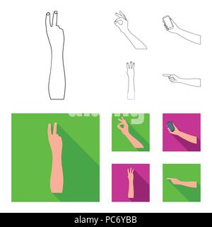 Sign Language outline,flat icons in set collection for design.Emotional part of communication vector symbol stock  illustration. Stock Vector