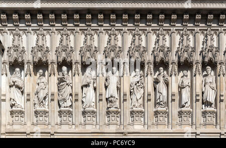 Statues if 10 martyrs of 20th century on West facade of Westminster Abbey in London, England, UK Stock Photo
