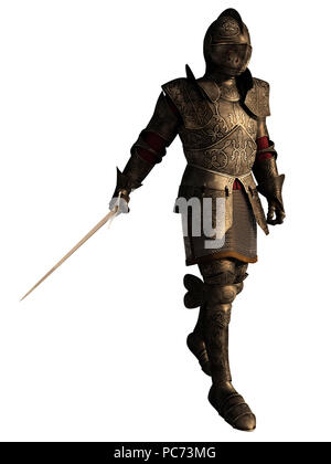 Medieval Knight in Decorated Armour with Sword Stock Photo