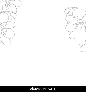 White Crocus Flower Outline Border. Vector Illustration. Stock Vector