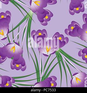 Purple Crocus Flower on Light Violet Background. Vector Illustration. Stock Vector