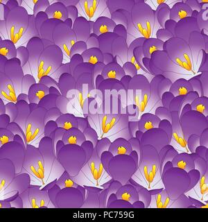 Purple Crocus Flower Seamless Background. Vector Illustration. Stock Vector