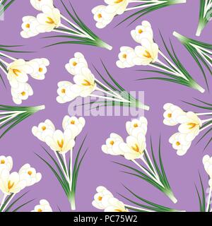 White Crocus Flower on Light Purple Background. Vector Illustration. Stock Vector