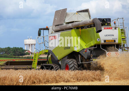 Claas Lexion TT TerraTrac Combine Harvester harvesting Barley in Norfolk, UK. Stock Photo