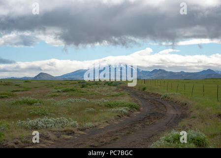 Hekla volcano covered in clouds Stock Photo