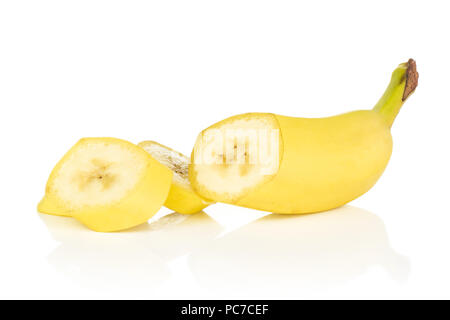 Group of one half three slices of fresh yellow banana isolated on white background Stock Photo