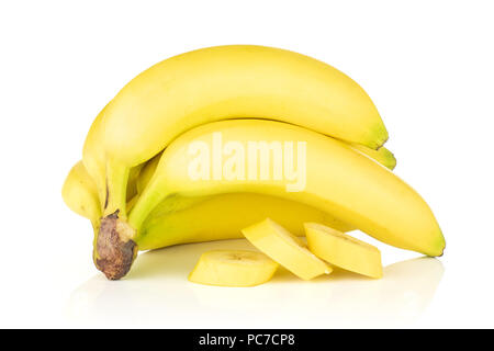 Group of six whole three slices of fresh yellow banana one cluster isolated on white background Stock Photo