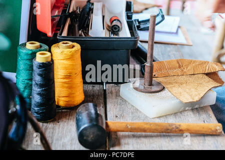 Detail of Leather crafting tools Stock Photo