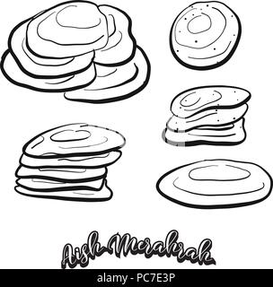 Hand drawn sketch of Aish Merahrah food. Vector drawing of Flatbread food, usually known in Egypt. Bread illustration series. Stock Vector