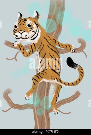 tiger in a tree illustration Stock Photo