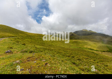 Landscape with small volcanoes cones in Terra Alta, Pico island, Azores, Portugal Stock Photo