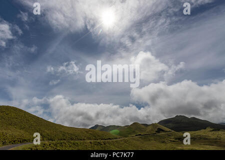 Landscape with small volcanoes cones in Terra Alta, Pico island, Azores, Portugal Stock Photo