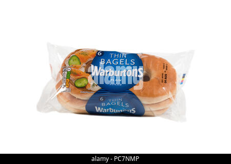Warburtons bagels on isolated white background Stock Photo