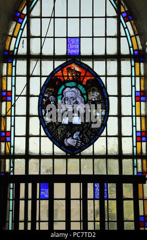 Stained glass window at the Church of Saint Finbarr and All Angels in Inchigeelagh Stock Photo
