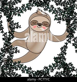 wild sloth in the jungle scene Stock Vector