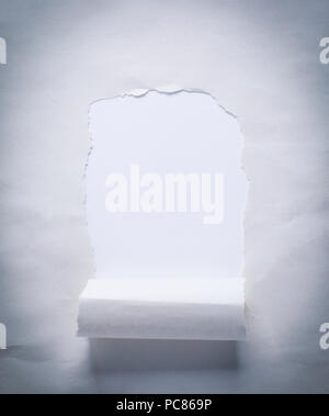 torn piece of paper on white background. background for advertising text Stock Photo