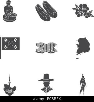 South Korea set icons in black style. Big collection of South Korea vector symbol stock Stock Vector