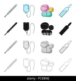 Thermometer, temperature, dropper, and other  icon in cartoon style.Medicine, hospital, polyclinic, icons in set collection. Stock Vector